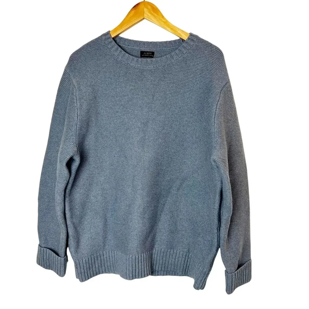 SZ L J. Crew Blue Thick Warm Winter 100% Organic Cotton Sweater